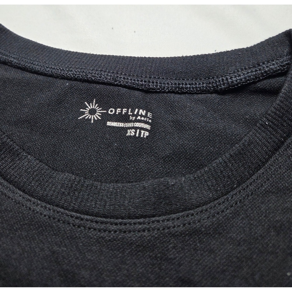 OFFLINE by Aerie Black Seamless Long Sleeve Crop Top Activewear XS - Picture 2 of 6